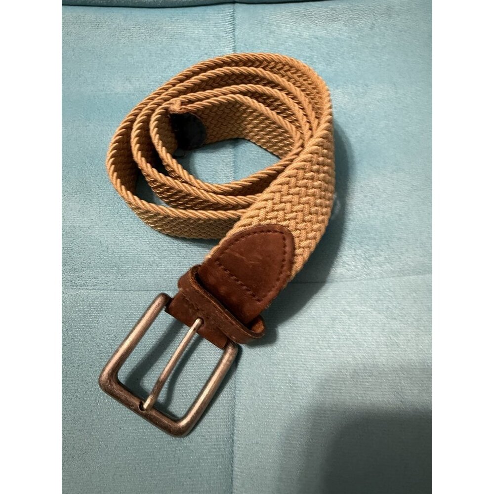 Mens Braided Web Belt Tan Leather Medium